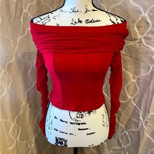 MAJORELLE Red Ruched Sheer Off-the-Shoulder REVOLVE Sexy Bouse Sz. XS